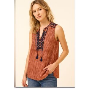 J. Crew Embroidered Tank Top Sleeveless Casual Blouse Navy Pink Women Size 0